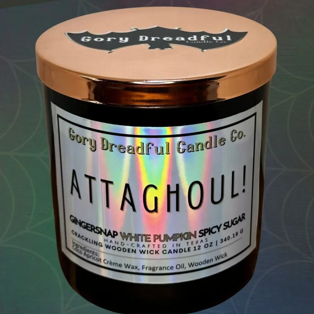 Attaghoul! Crackling Wooden Wick Candle: Gingersnap White Pumpkin Spicy Sugar